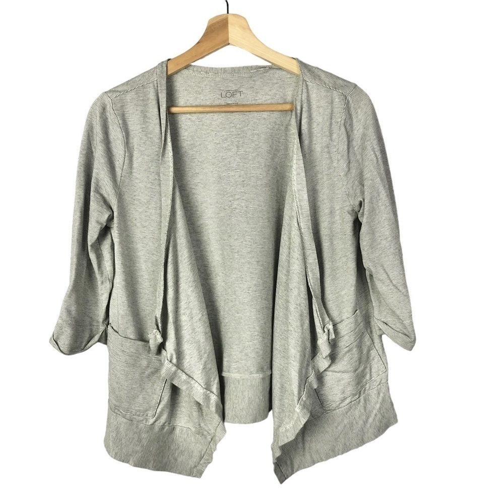 Ann Taylor LOFT Light Gray Half Sleeve Drape Front Cardigan Sweater S